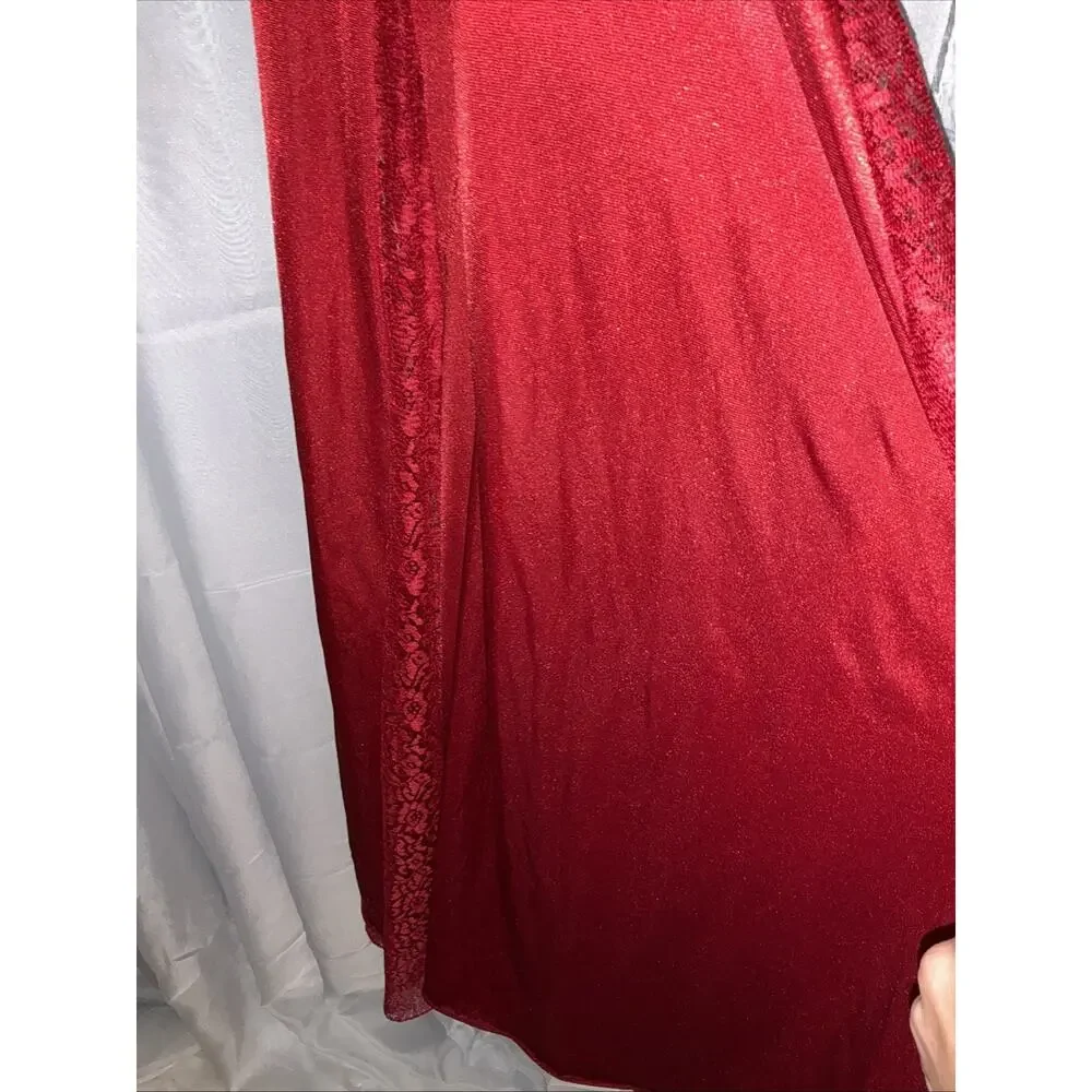 Vintage Petra Fashions Rich Crimson Red Silky Nightgown Lace Inset Panels Sz XL